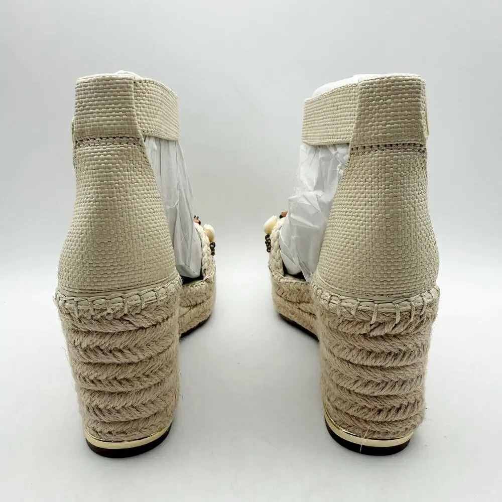 Franco Sarto Womens Clemens Espadrille Wedge Sandals US 8.5 M Beige Raffia NWOB